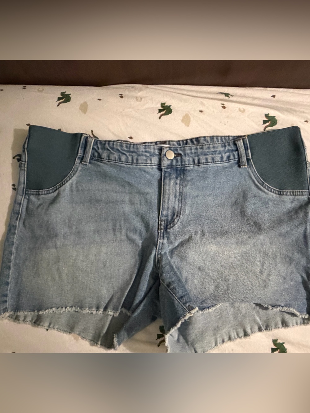 Motherhood Light Blue Denim Maternity Shorts with Elastic Side Panels